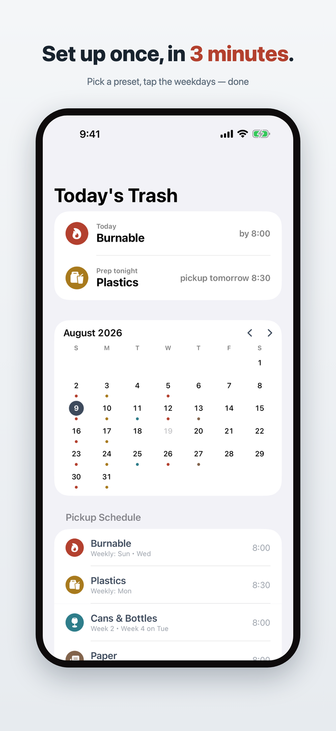 The app: today and calendar