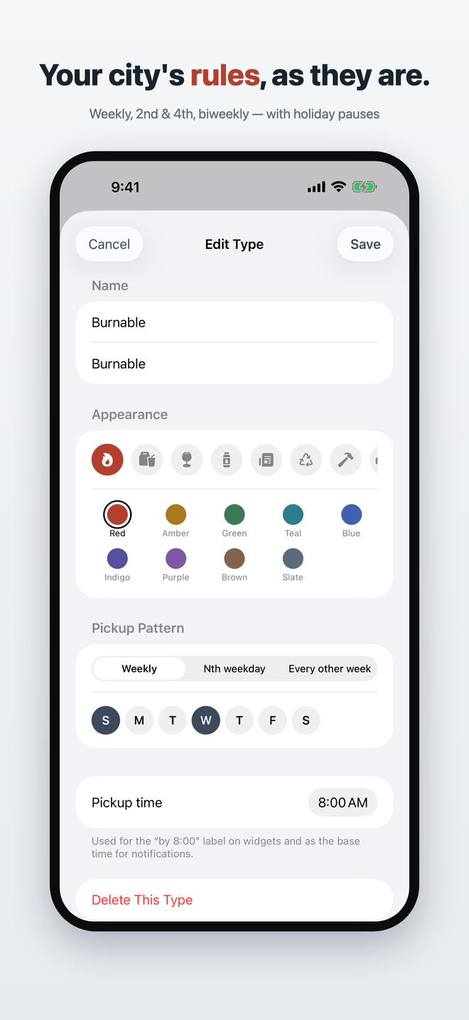 Pickup schedule settings